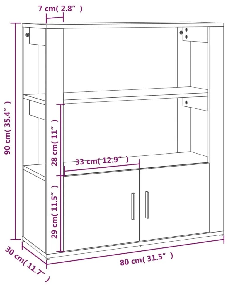 Credenza Rovere Sonoma 80x30x90 cm in Legno Multistrato