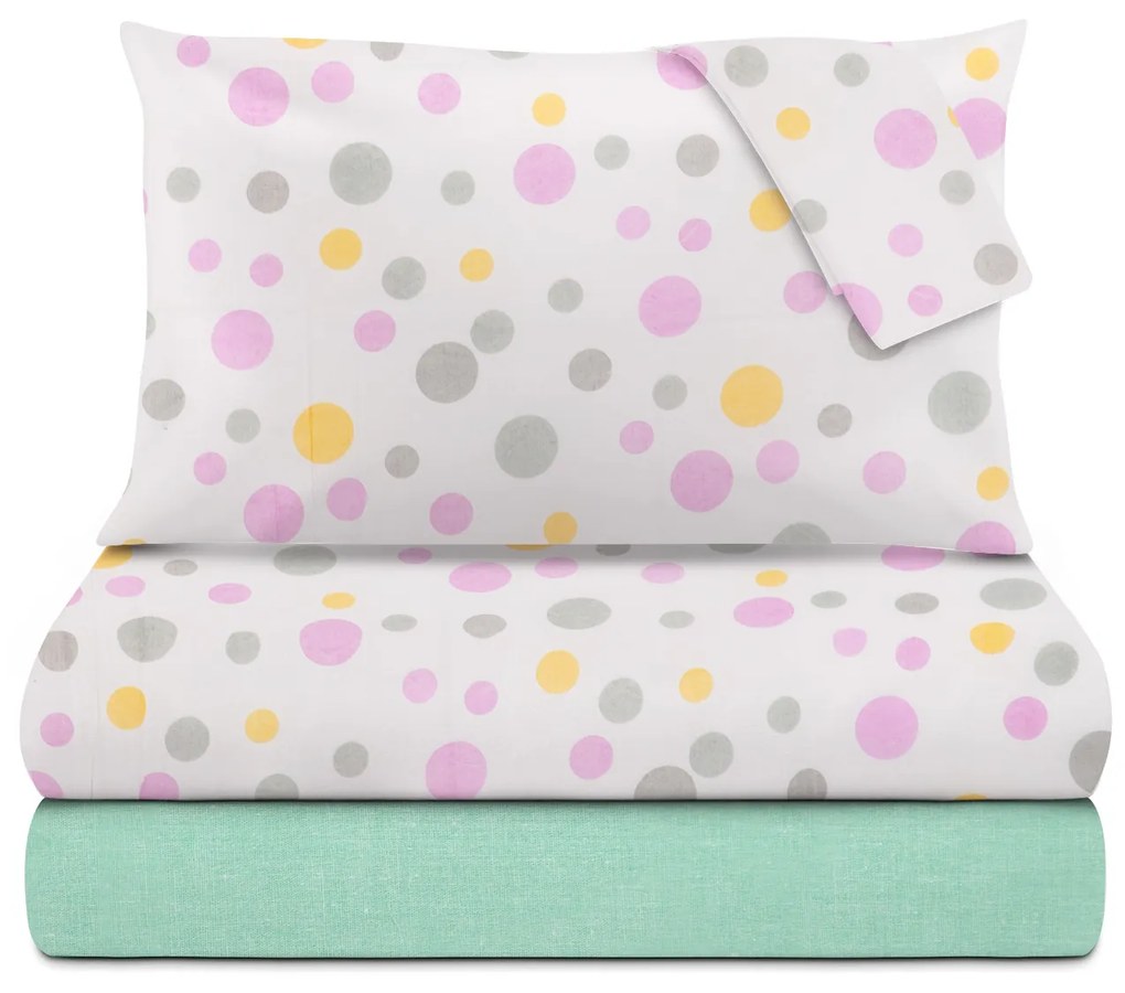 Completo letto matrimoniale stampa pois rosa verde