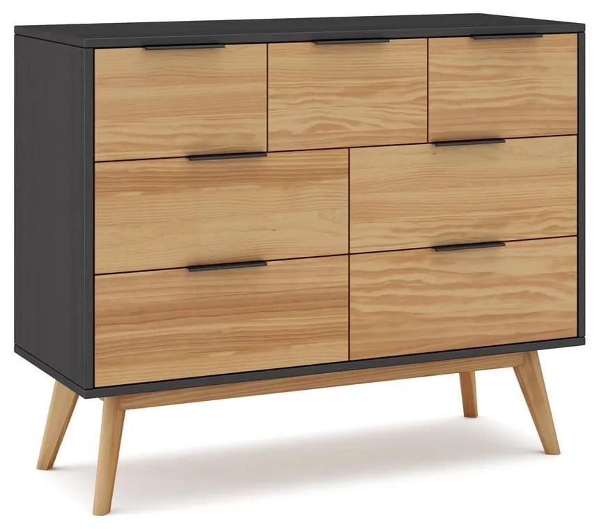 Cassettiera bassa in pino nero/naturale 120x83 cm Lavis - Marckeric