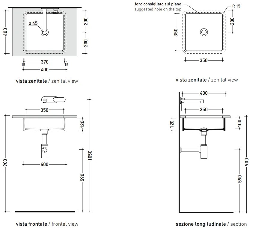 Ceramica Flaminia Miniwash lavabo sottopiano 40 cm senza troppopieno in ceramica bianco