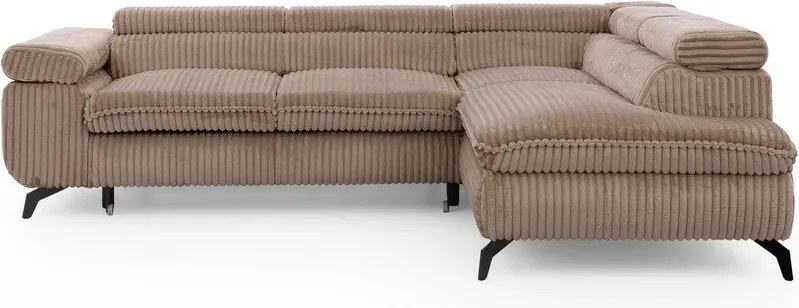 Divano angolare marrone (con penisola a destra/a L) con rivestimento in velluto a coste Marbeya – Ropez