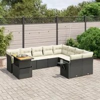 Set Divani da Giardino 10pz con Cuscini in Polyrattan Nero 3271917