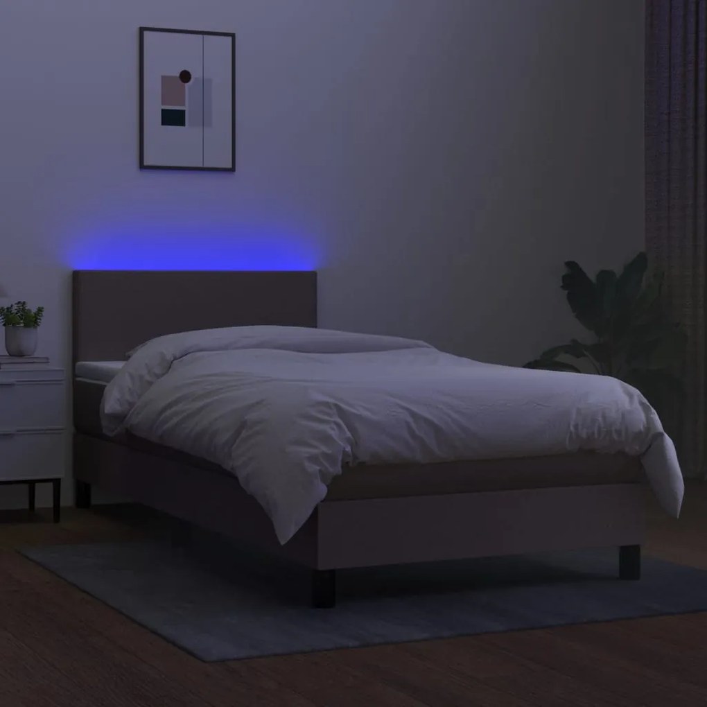 Letto a molle con materasso e led tortora 90x200 cm in tessuto