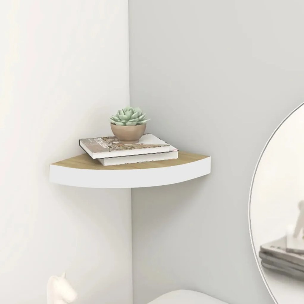 Mensola Angolare Rovere E Bianco 25x25x3,8 Cm İn Mdf /