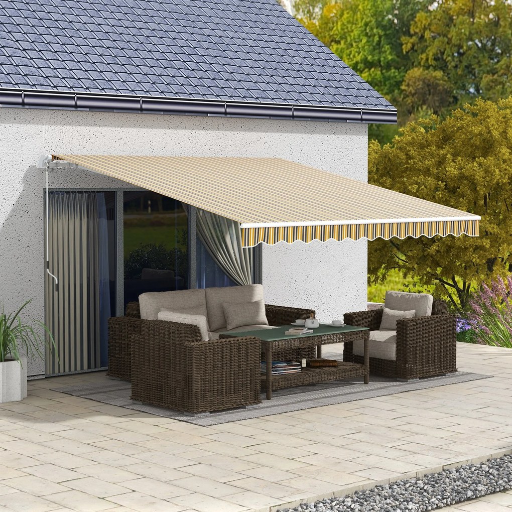 Tenda da Sole per Esterno Avvolgibile a Bracci 350x250 cm con Apertura a Manovella Giallo...
