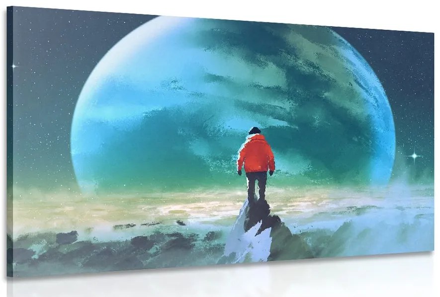 Quadro su tela – Uomo sulla cima della montagna