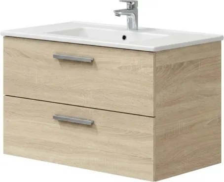 Mobile Da Bagno Sospeso 80 Cm 2 Cassetti Con Lavabo Nexa Rovere Canadian