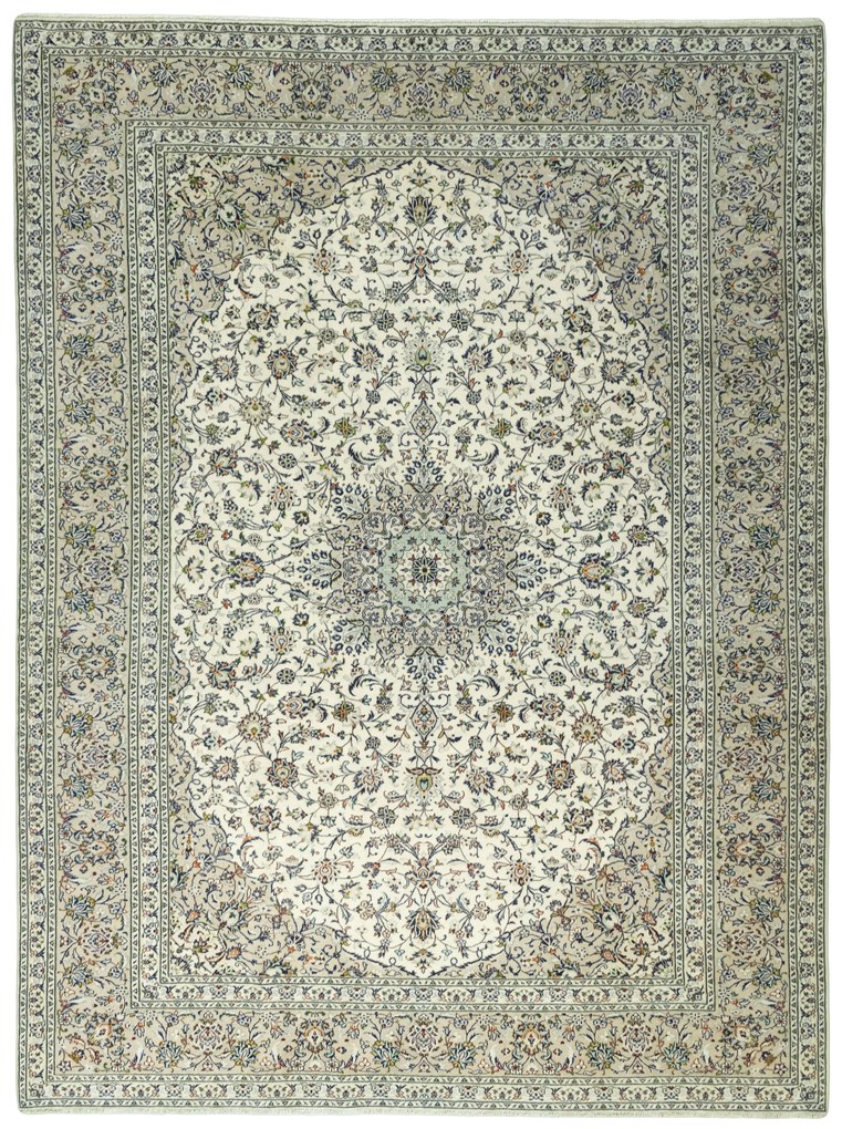 Kashan Tappeto 400x300 Beige (Iran) Annodato A Mano