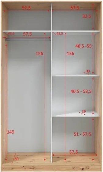 Armadio Guardaroba Appendiabiti 2 Ante Scorrevoli 120 Cm Rovere Nodi Bianco TOP120W