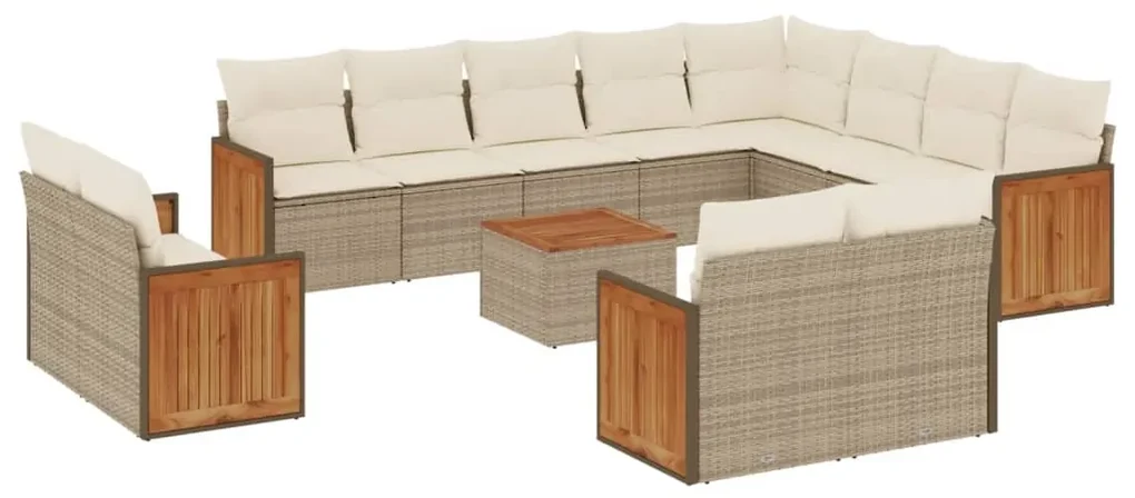 Set divano da giardino 13 pz con cuscini beige in polyrattan