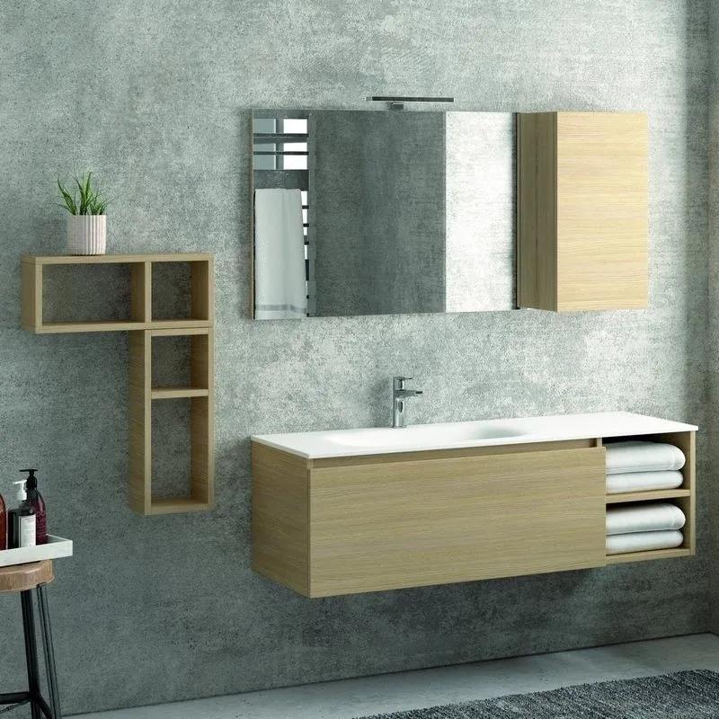 Kamalu - composizione bagno 135cm composta da mobile e lavabo, specchio e due pensili