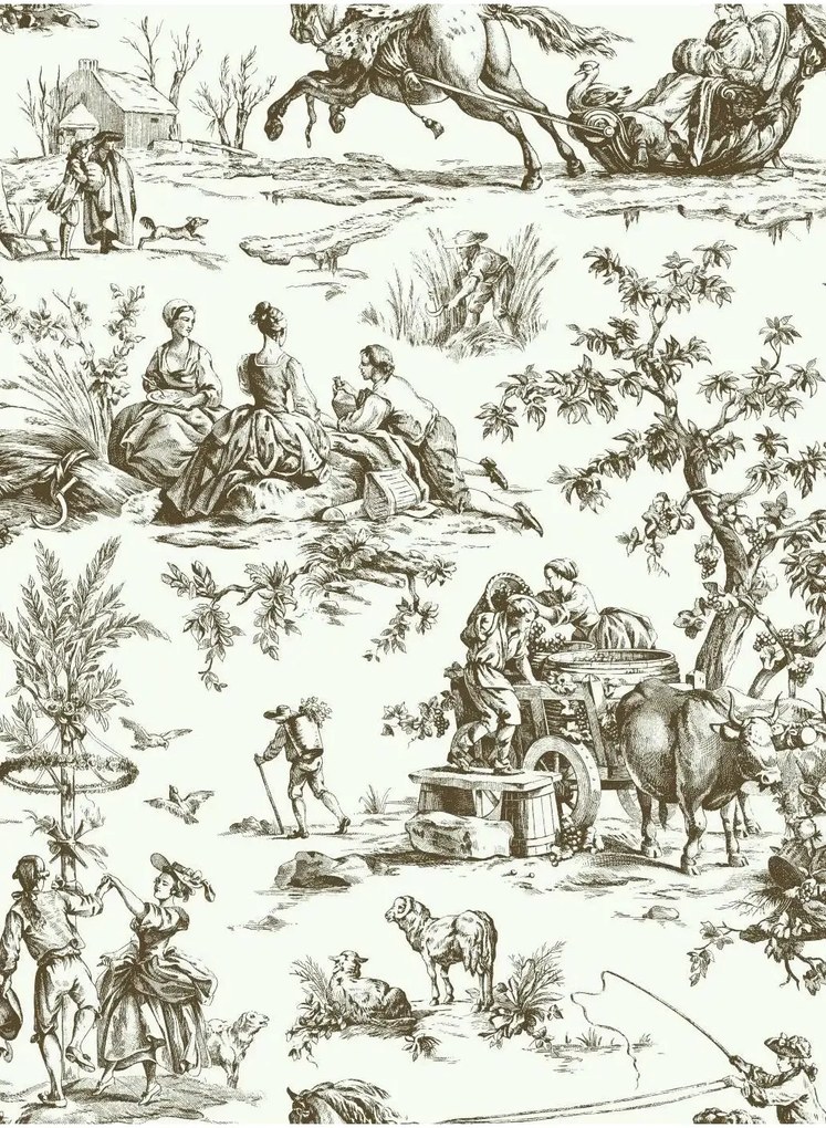 Coordonne Carta da parati Bucolic Toile - Khaki