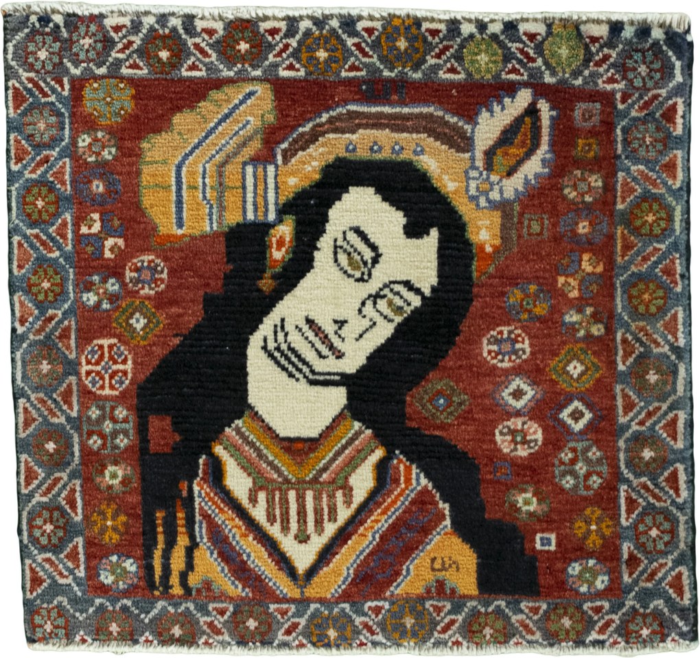 Shiraz Tappeto 60x50 Rosso (Iran) Annodato A Mano