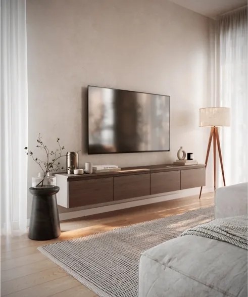 Mobile TV Sospeso 200 cm 4 Ante A Ribalta Noce Scuro Lume