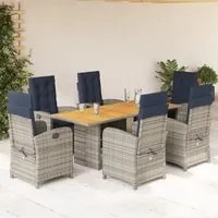 Set da Pranzo da Giardino 7 pz con Cuscini Beige in Polyrattan 3212281