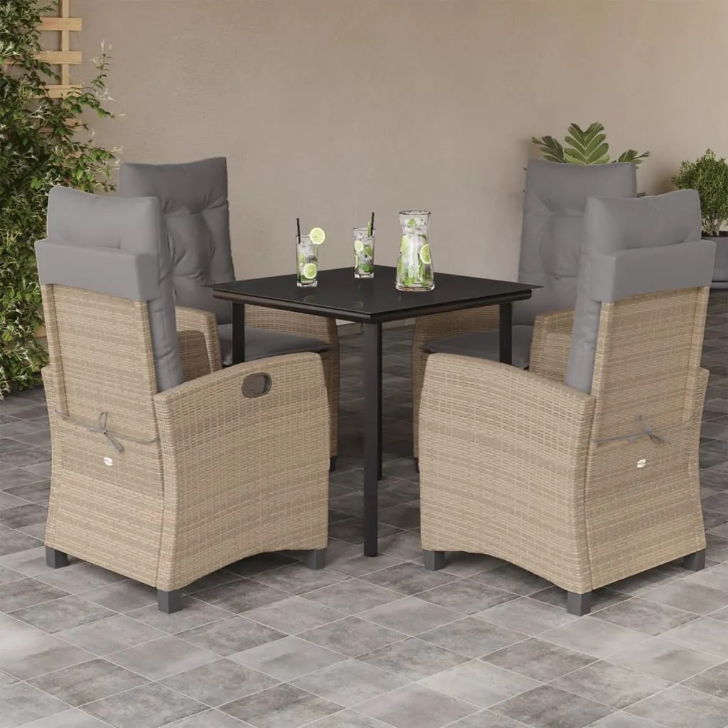 Set pranzo da giardino 5 pz con cuscini beige misto polyrattan