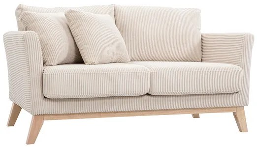 Divano scandinavo sfoderabile 2 posti in velluto a coste beige e legno chiaro OSLO