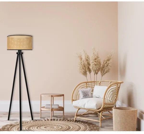 Duolla - Lampada con piedistallo ROLLER 1xE27/15W/230V diametro 45 cm rattan/nero