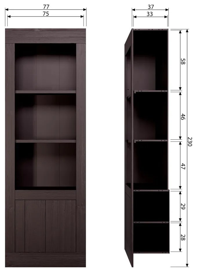 Libreria in legno di pino marrone scuro 78x230 cm Yumi - BePureHome