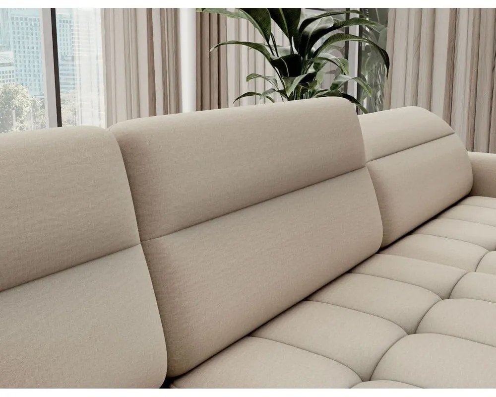 Divano angolare beige allungabile/con contenitore (con penisola a sinistra/a U) e rivestimento in velluto Berrto – ELTAP