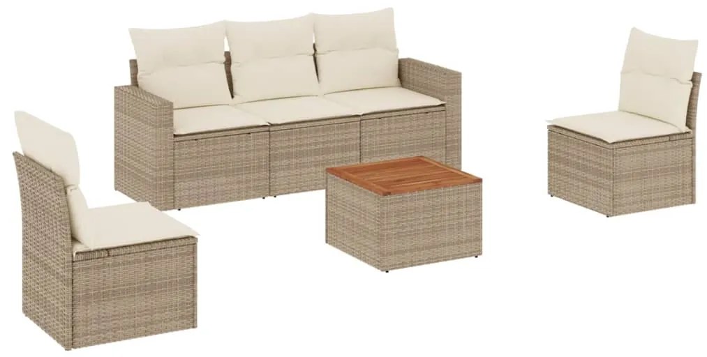 Set divano da giardino 6 pz con cuscini beige in polyrattan