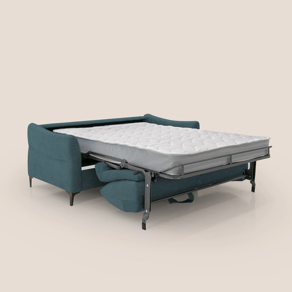 Dalia divano letto con materasso H18 cm e piedi alti in raffinato tessuto smacchiabile T17 petrolio