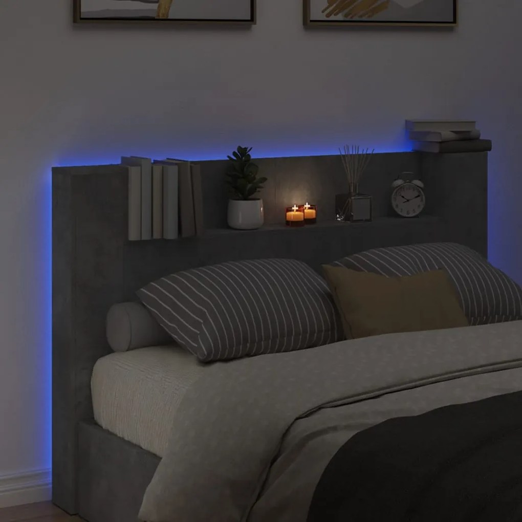 Testiera con contenitore a led grigio cemento 160x16,5x103,5 cm