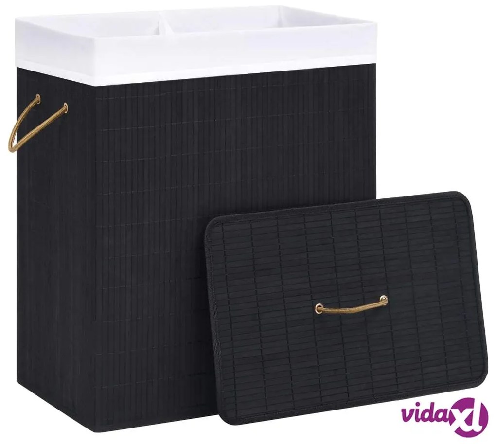 vidaXL Cesto Portabiancheria in Bambù a 2 Sezioni Nero 100 L