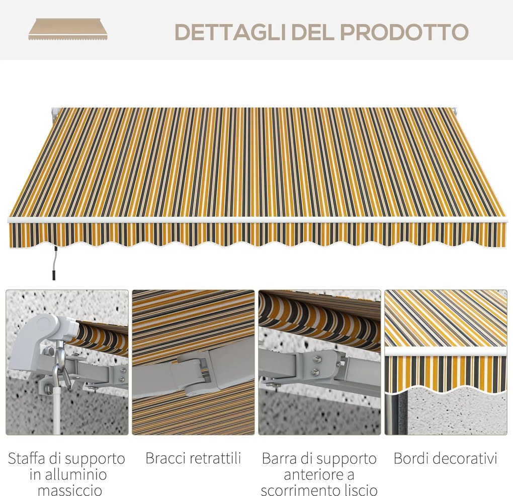 Tenda da Sole per Esterno Avvolgibile a Bracci 350x250 cm con Apertura a Manovella Giallo...