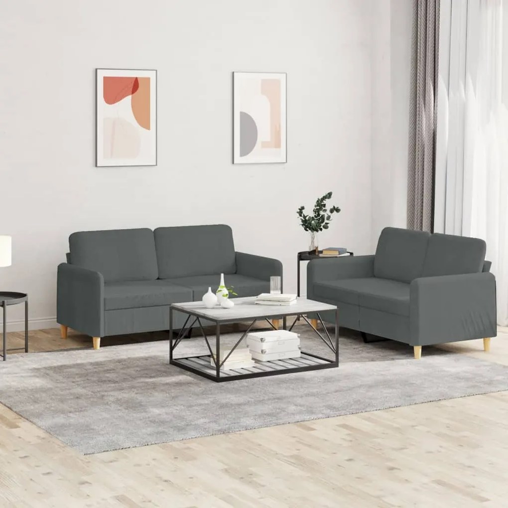 Set di divani 2 pz con cuscini grigio scuro in tessuto