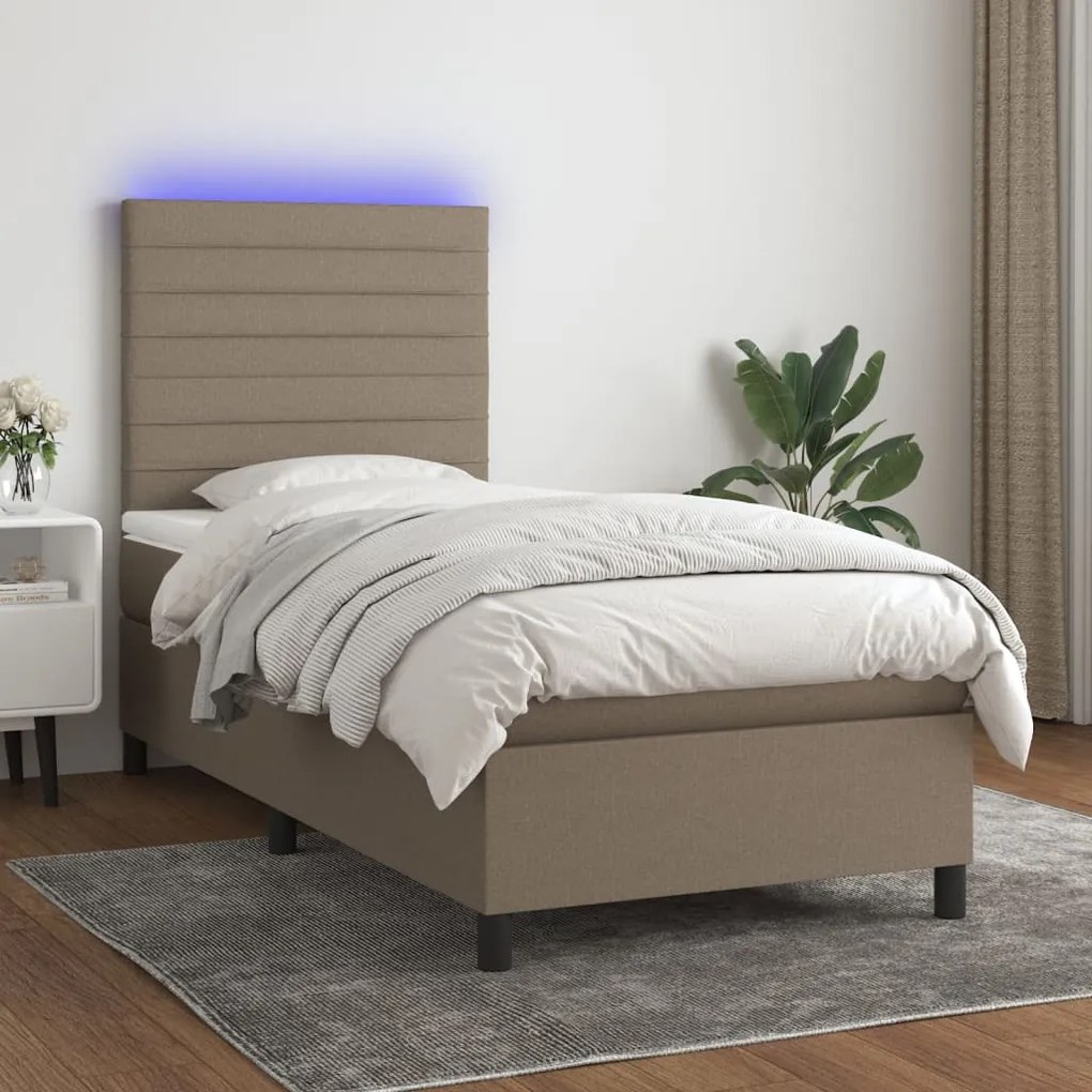 Letto A Molle Con Materasso E Led Tortora 100x200cm İn Tessuto /