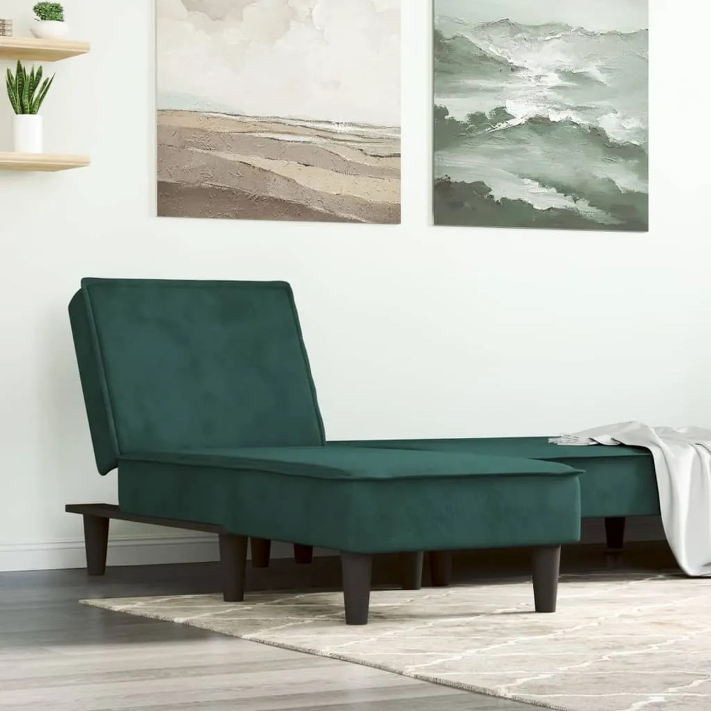 Chaise Longue İn Velluto Verde Scuro /