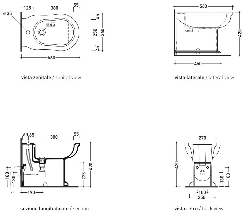 Flaminia EFI EF217 bidet filo muro monoforo a pavimento in ceramica bianco