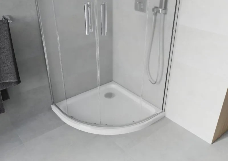 Mexen Rio cabina doccia semicircolare 80 x 80 cm, smerigliata, cromo + piatto Flat, bianco - 863-080-080-01-30-4110