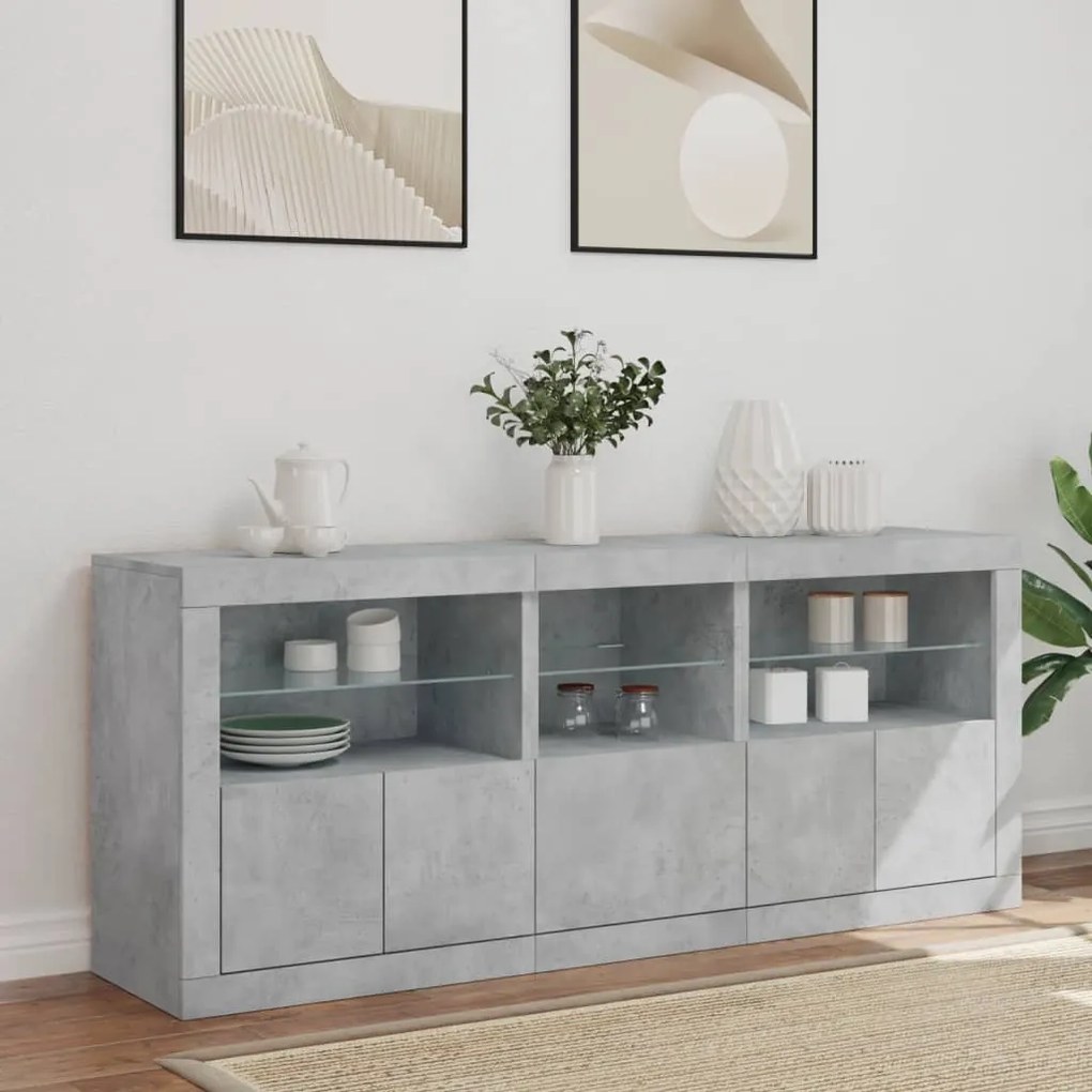 Credenza con luci led grigio cemento 162x37x67 cm