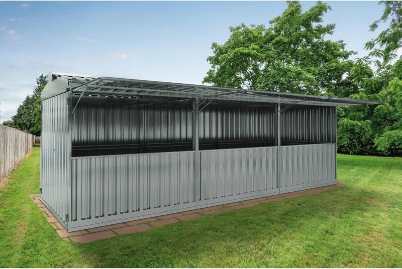 Chiosco in acciaio 2.7 x 7.7 m, superficie esterna 21.39 m² e spessore parete 40 mm, senza pavimento porta a due ante, SAPIL Daikiri