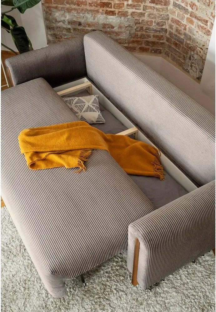 Divano marrone chiaro allungabile/con contenitore e rivestimento in velluto a coste 244 cm Arcadova – ELTAP