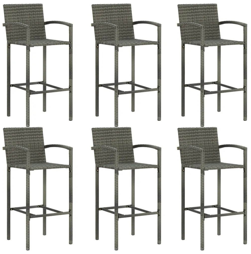 Set bar da giardino 7 pz con braccioli in polyrattan grigio