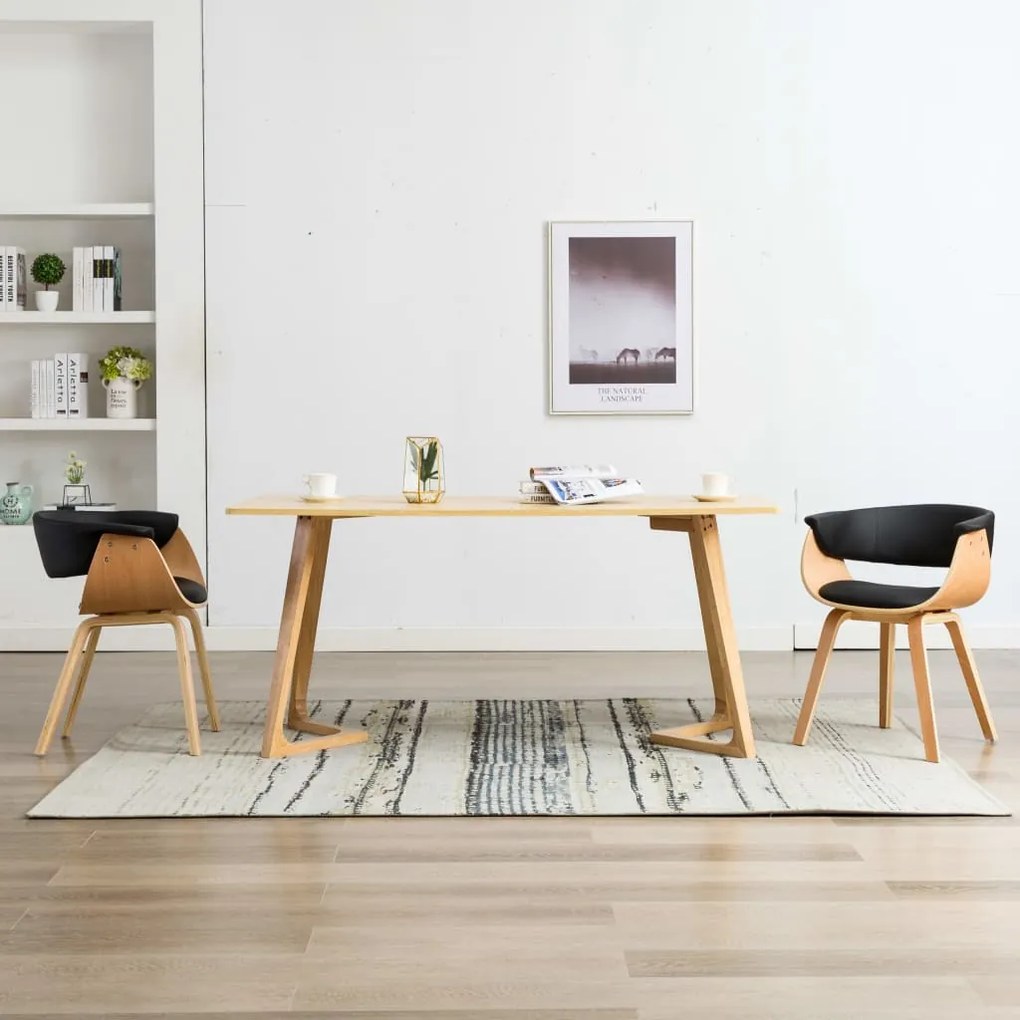 Sedie Da Pranzo 2 Pz Nere İn Legno Curvato E Similpelle /