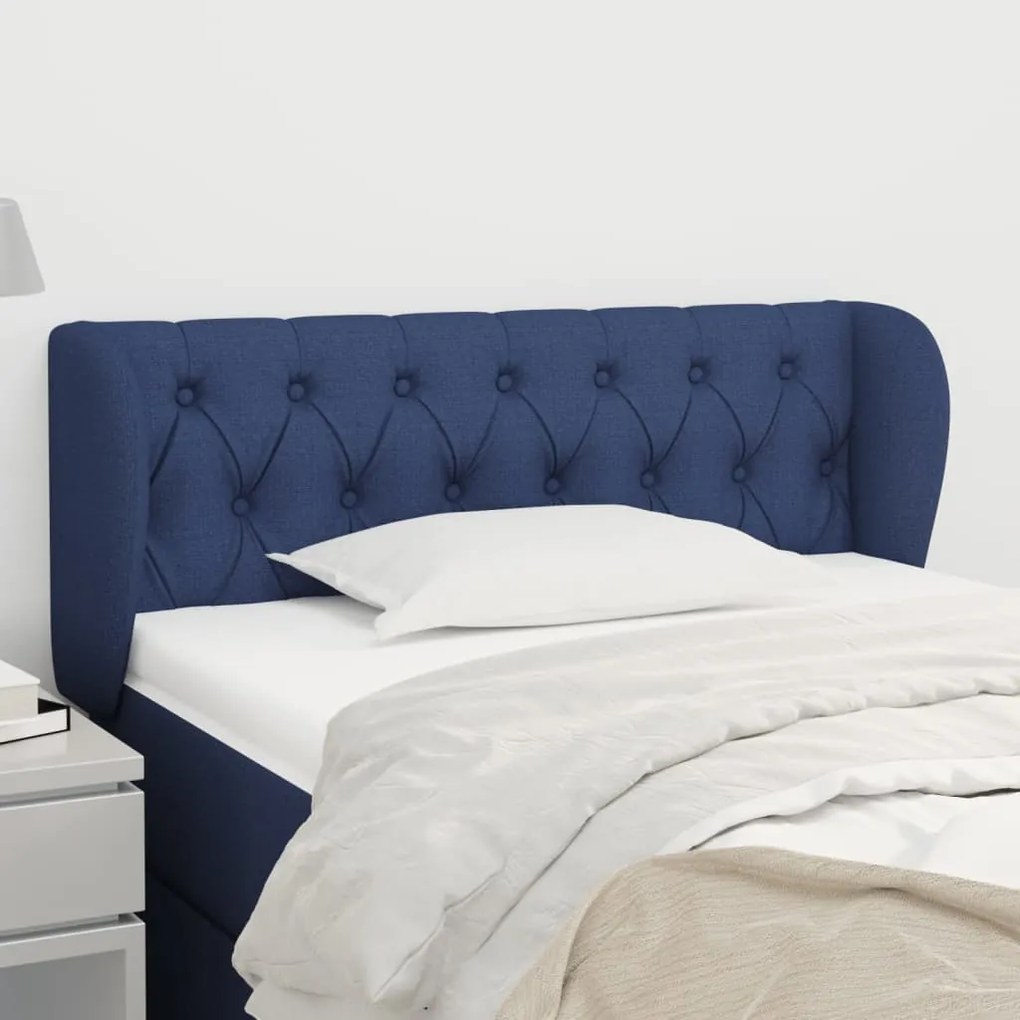 Testiera ad orecchio blu 93x23x78/88 cm in tessuto