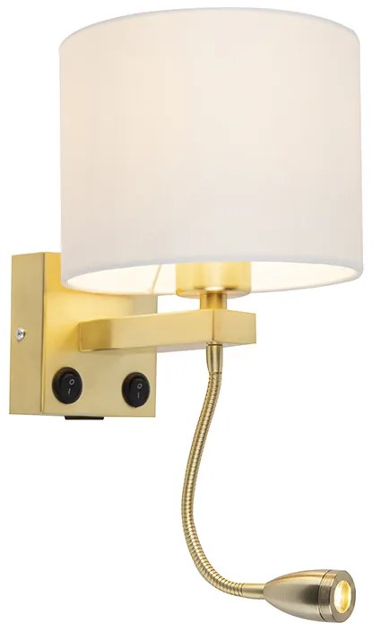 Applique da parete dorata USB con paralume bianco - Brescia Combi