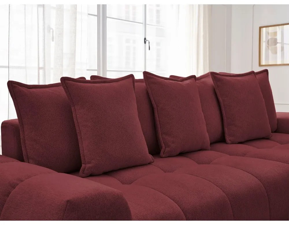 Divano angolare burgundy allungabile e con contenitore (penisola a destra/chaise lounge) con rivestimento in ciniglia Everest – Bobochic Paris