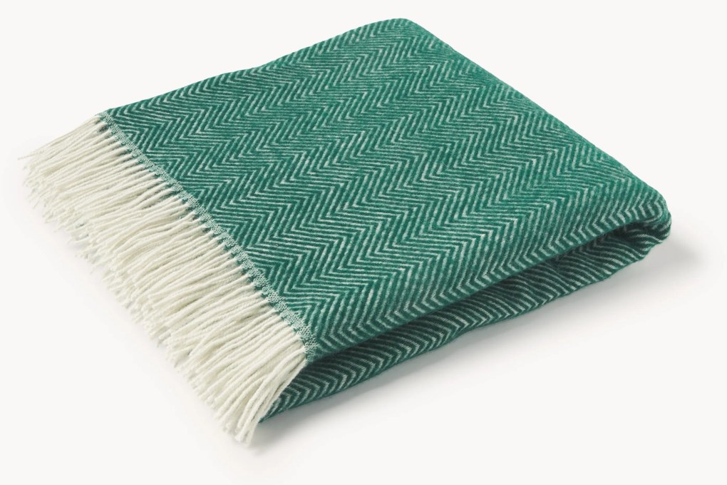 Coperta in lana con motivo a spina di pesce e frange Tirol