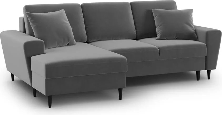 Divano angolare grigio chiaro allungabile e con contenitore (con penisola a sinistra/con chaise lounge) con rivestimento in velluto Kyoto – Cosmopolitan Design