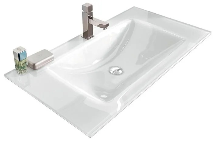Lavabo a incasso rettangolare L 90 x H 14 x P 46 cm in vetro bianco lucido