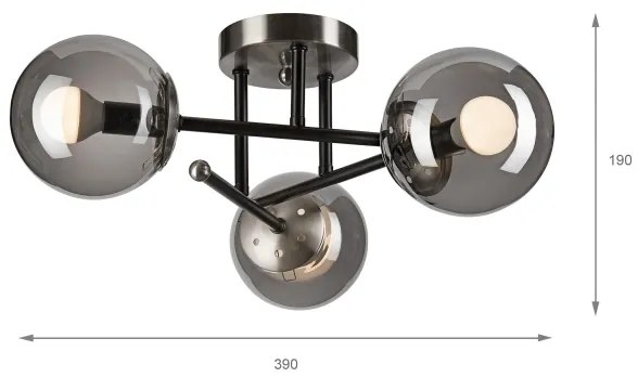 Lampadario a plafone MALENA 3xE14/5W/230V nero/fumé