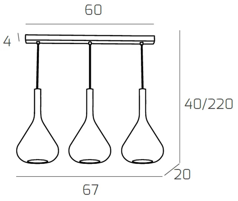 Sospensione Contemp Rett Kona Metallo Ottone Satinato Vetro Ambra 3 Luci E27