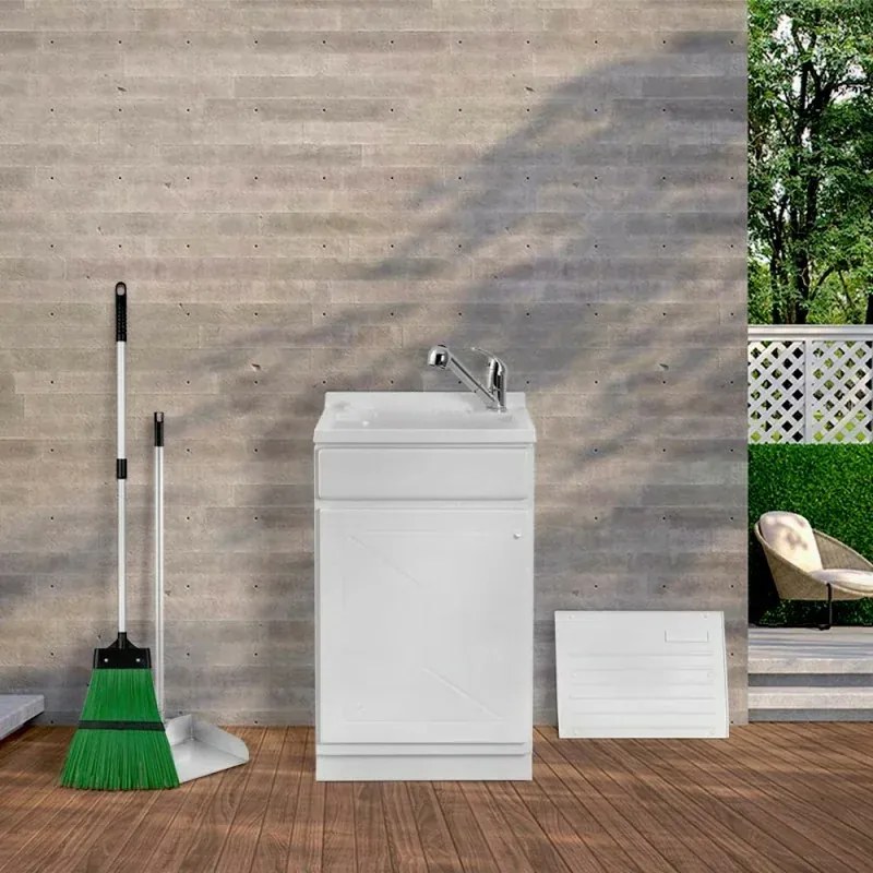 Mobile Lavatoio in Kit 50x50 cm con Vasca in Resina colore Bianco