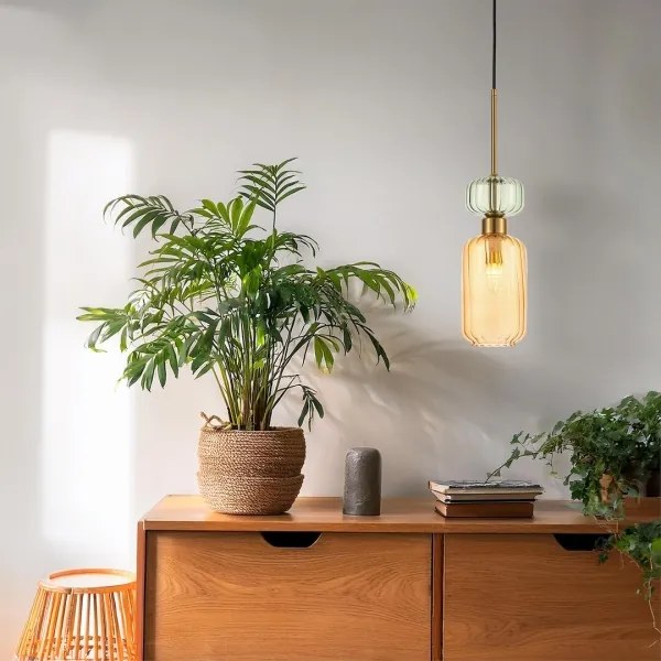 Lampadario a sospensione con filo MOLLY 1xE14/40W/230V diametro 12 cm oro/arancione/verde