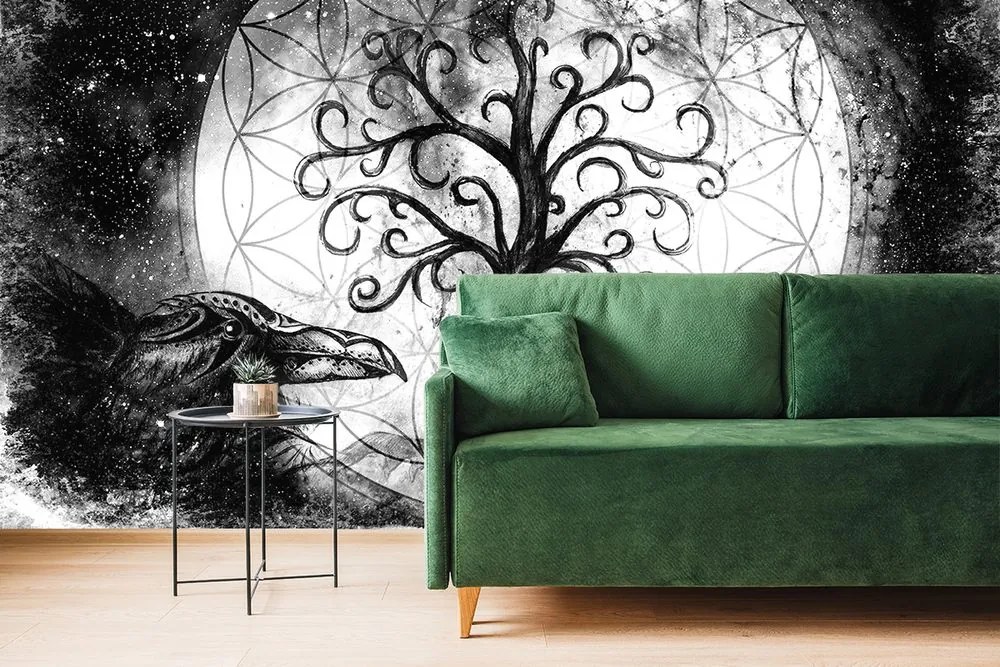 Carta da parati – Albero della vita magico in bianco e nero